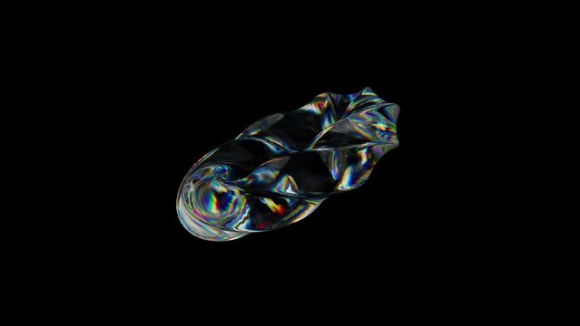 3d Transparent rotating glossy twisted ring with dispersion effect. Rainbow colors reflection glass. 3d render animation loopable