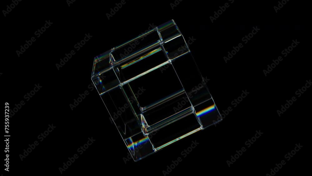 Aufkleber 3d transparent rotating glossy wired cube with dispersion effect. rainbow colors reflection glass. 3