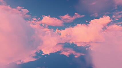 Blue sky with pink clouds at sunset reflected on mirror surface 3d render