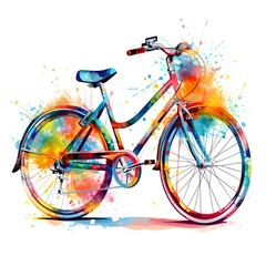 Fototapeta premium Colorful watercolor painting of a bicycle with vibrant splashes
