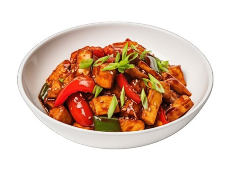 Spicy Tofu Stir-Fry isolated on transparent background, transparency image, removed background
