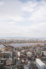 Fototapeta premium The view of Osaka from the Umeda Sky Building, looking towards the The Yodo River.