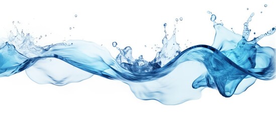 An electric blue wave of water crashing on a white background, creating a stunning visual of movement and energy in this artistic drawing