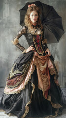 Fototapeta premium Victorian lady. Young woman portrait in eighteenth century image posing. elegant historical dress and hairstyle 