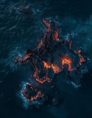 Nighttime Volcano Eruption Spewing Molten Lava