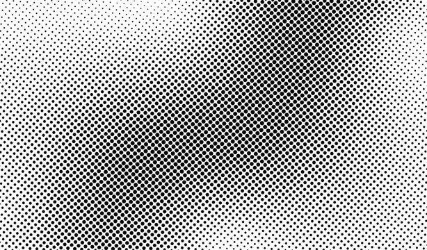 Degrade dot pattern. Gradation dots texture. Halftone fade gradient. Abstract bg. Faded black waves isolated on white background. Geometric points for design print. Overlay effect. Vector illustration