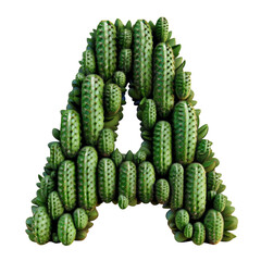 Letter A Styled as Cactus Isolated on Transparent or White Background, PNG