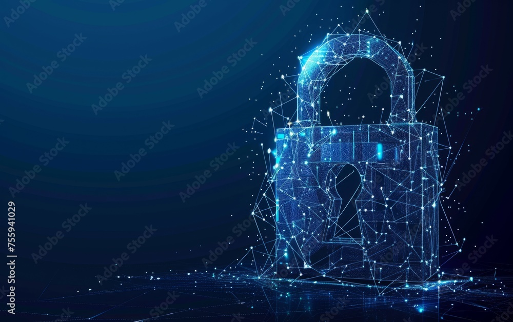 Poster concept of security and data protection in the style of a polygonal wireframe generative ai