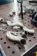 Welded production of external wastegate manifold from stainless steel, exhaust manifolds in a...