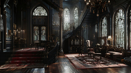 Gothic Grandeur: dark and dramatic world of Gothic architecture and interior design. Explore ornate details, rich textures, and luxurious furnishings that evoke a sense of mystery and opulence