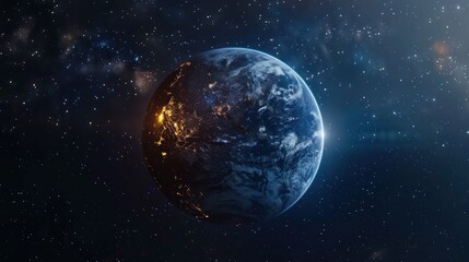 3d illustration of planet earth from the space at starry night scene. AI generated image