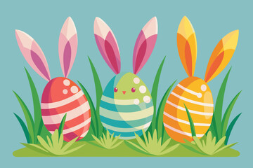 Easter bunny with eggs Vector art illustration