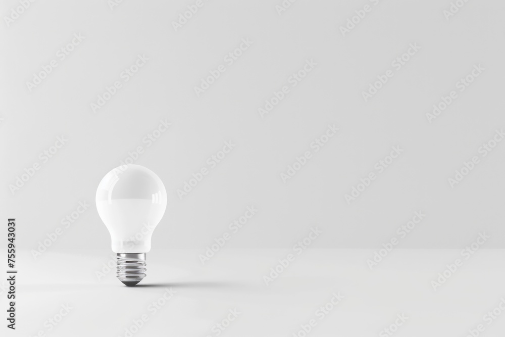 Poster a white light bulb sitting on top of a table. suitable for various concepts and ideas.