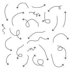 Hand drawn arrows collection Set simple flat arrows isolated on white background. Arrow mark icons and arrow paint. Stock vector. EPS10.