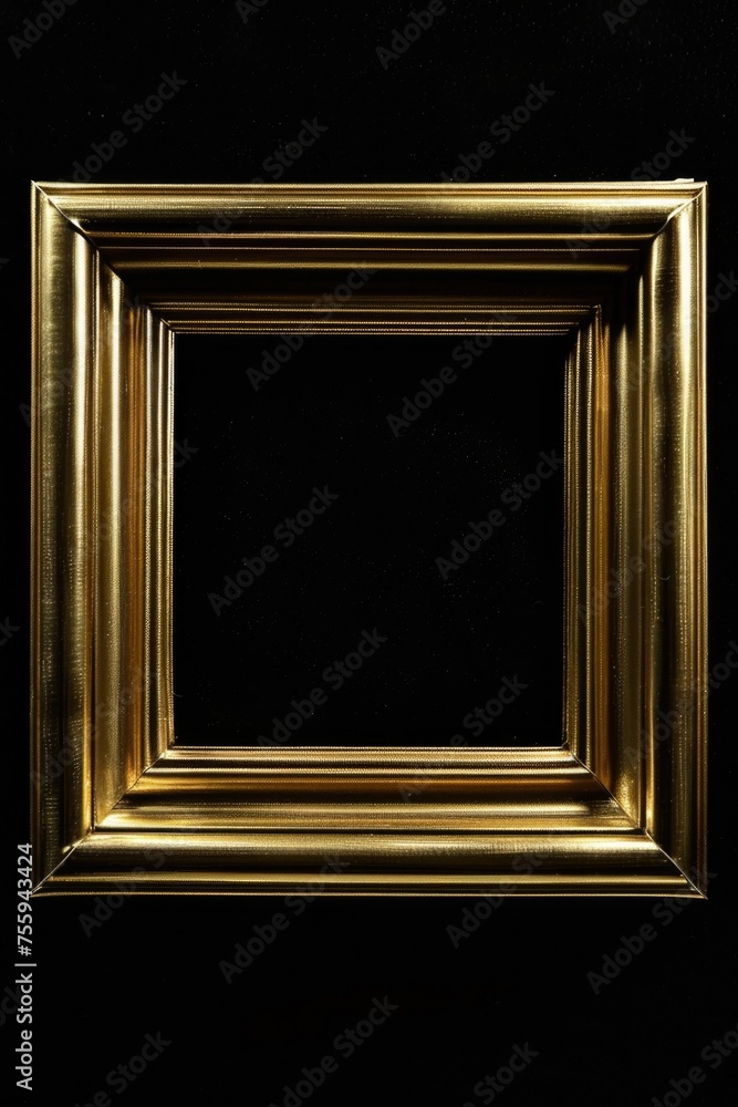 Poster elegant gold picture frame on a dramatic black background, perfect for adding a touch of luxury to a