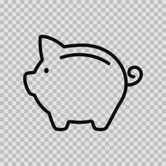 Piggy bank icon vector editable stroke, Up arrow line symbol, Piggy bank sign outline on transparent background