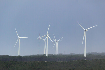 Wind Turbines and Stormy Sky. Portugal.