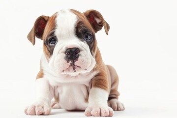 Obraz premium Adorable puppy sitting on a white background. Perfect for pet-related designs.