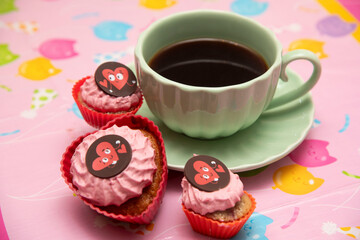 cup of coffee and cupcakes