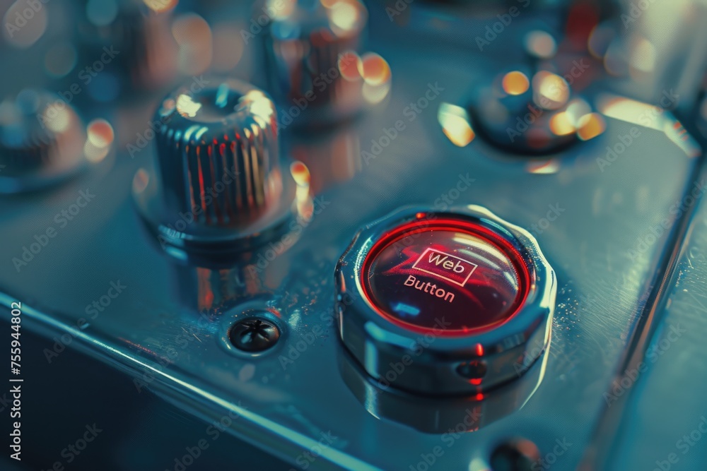 Poster Close up of a control panel with a red button. Suitable for technology and emergency concepts.