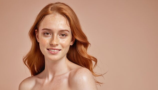 a woman with freckled hair is posing for a picture, wellness