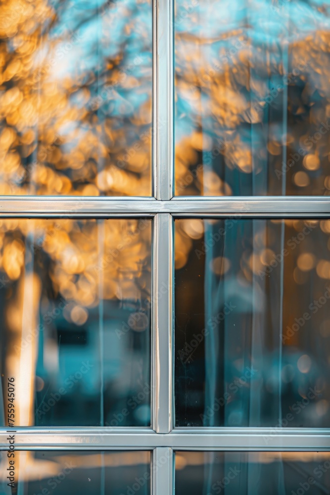 Fototapete Close up of a window with a tree in the background. Suitable for various design projects.