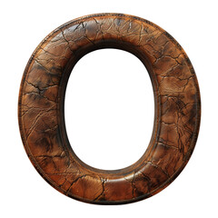 Brown Leather Letter O Isolated on Transparent or White Background, PNG