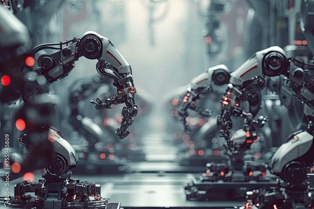 Aufkleber robotic arms working together in a factory assembly line