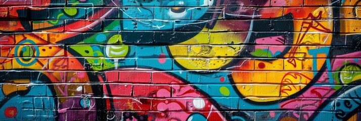 Obraz premium Detailed graffiti wall with intense colors - An intricate graffiti piece with a mix of bright colors and detailed patterns on an urban wall