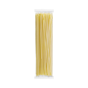 a image of a clear bag with Spaghetti Pasta isolated on a white background