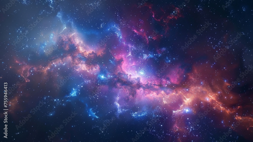 Poster galactic space scene with interstellar cloud nebula - a captivating space scene presenting an inters