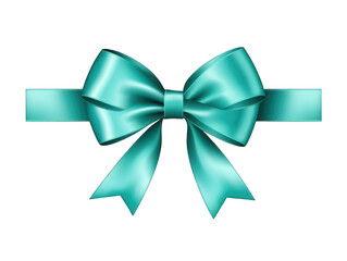 Turquoise satin ribbon and bow isolated on transparent background, transparency image, removed background