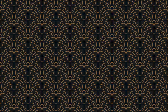 Elegant black and gold art deco wallpaper pattern. Seamless geometric pattern with a luxurious art deco design in black and gold