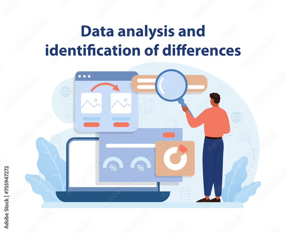 Poster analytical benchmarking vector. an analyst scrutinizes data.