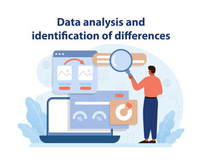 Analytical Benchmarking Vector. An analyst scrutinizes data.