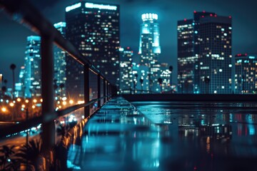 Fototapeta na wymiar A cityscape view at night from a bridge. Suitable for urban themes.