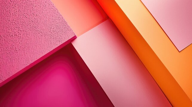 A picture of a pink and orange wall with squares. Suitable for interior design concepts.