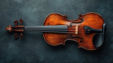 Classical violin on a dark background with copy space