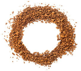 Heap of aromatic instant coffee isolated on a white background, top view. Freeze-dried granulated instant coffee. - 755948253