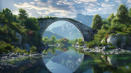 Picture of  old arch bridge - obrazy, fototapety, plakaty
