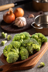 Fresh green organic broccoli on the table.