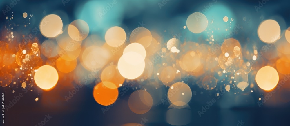 Canvas Prints A macro photography of a cluster of amber, electric blue lights in a circular pattern on a dark sky background. The image captures the mesmerizing beauty of an illuminated event amidst the darkness