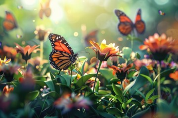 Butterfly on flower in the garden, Spring background