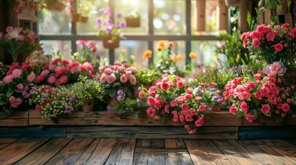 Fototapeta na wymiar Array of Flowers on Shelf