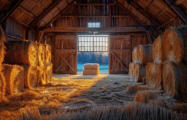 Barn With Hay Bales and Window