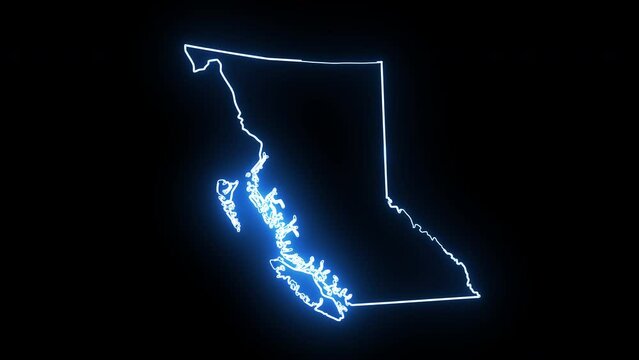 map of British Columbia in canada with glowing neon effect