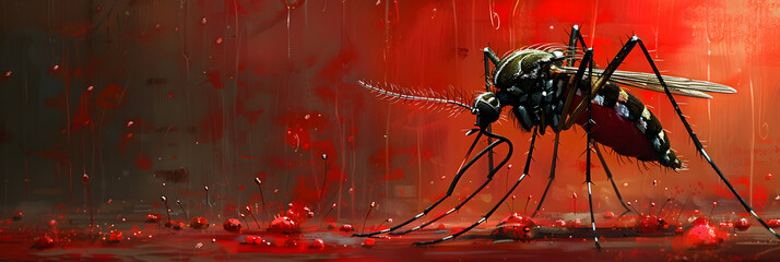 Mosquito and blood disease conceptual illustration,
Many mosquitoes come to suck blood on