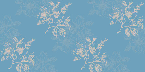 Flower seamless pattern, abstract wild rose hip motifs - 755950807