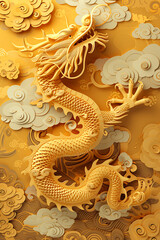 Golden three-dimensional dragon sculpture