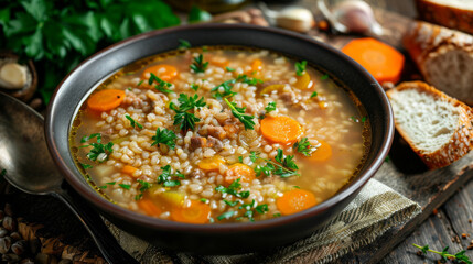 Hearty homemade lentil soup with vegetables